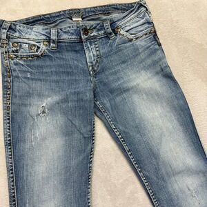 Silver Jeans Women's 30 Frances Bootcut Embroidered Whiskered Medium Wash Denim